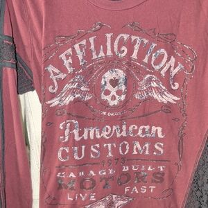 Affliction Burgundy Graphic Long Sleeve Top
